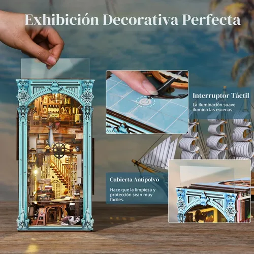 Vista 3 de CCCDF Kit de Rincón de Libros DIY, Kit de Casa de Muñecas en Miniatura Booknook, Rompecabezas de Madera 3D Sujetalibros Decoración de Inserción