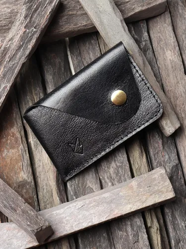 Vista 3 de FOXHACKLE Cartera de cuero para hombre, Negro -, Mini