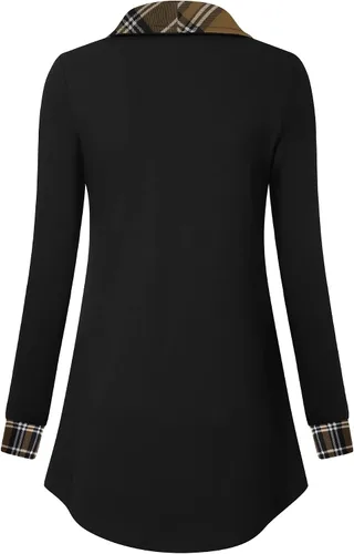 Vista 2 de VALOLIA Sudadera casual de manga larga con cremallera y solapa para mujer, túnica a la moda