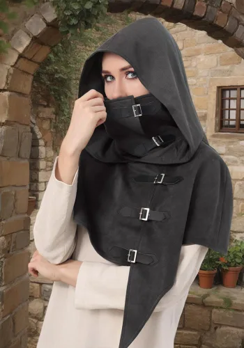 Vista 4 de FURPHI Capucha medieval con hebillas renacentistas para hombres y mujeres, accesorios de disfraz de Halloween