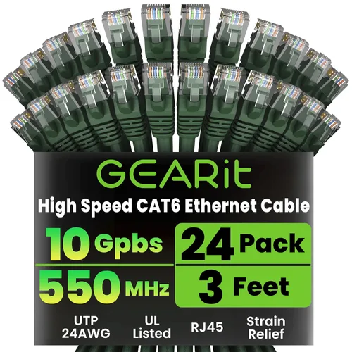 Vista 42 de GEARit Paquete de 24 cables Ethernet Cat6 de 0.5 pies Cable de conexión de red RJ45, conectores chapados en oro sin enganches de 10 Gbps, cable