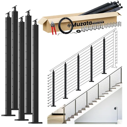 Vista 13 de Muzata Kit de barandilla de cable modular negro de 4 a 8 pies, kit de postes de 42 pulgadas, juego completo de sistema de barandilla de cable