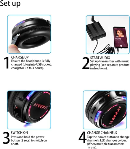 Vista 6 de Auriculares inalámbricos inalámbricos de disco silenciosos RF LED intermitente auricular 10 unidades de auriculares y 1 transmisor 1,640.4 ft