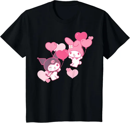 Vista 44 de Camiseta de My Melody y Kuromi con corazones del Día de San Valentín Negro