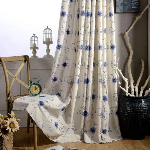 Vista 22 de VOGOL - Cortinas de 2 paneles con ramas bordadas de lino sintético con ojales, cortinas para dormitorio/sala de estar, paneles de tratamiento