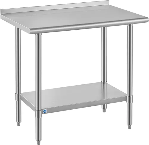 Vista 83 de ROCKPOINT Mesa de acero inoxidable para preparación y trabajo, 14x24 pulgadas; mesa de cocina comercial de metal NSF resistente con estante inferior