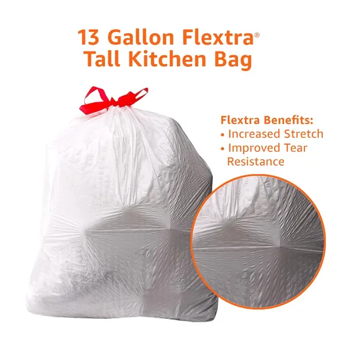 Vista 4 de Amazon Basics Flextra Strength - Bolsas de basura altas con cordón para cocina, aroma fresco, resistentes a desgarros, 13 galones, 50