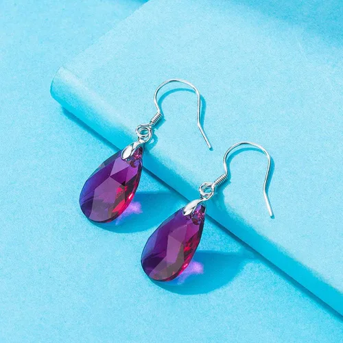 Vista 3 de Aretes colgantes de cristal austriaco con forma de lágrima para mujer, joyería hipoalergénica de plata de ley 925