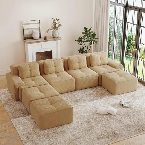 Vista 24 de Sofás modulares convertibles de 82 pulgadas, sofás en forma de L de asiento profundo para sala de estar, sofá moderno de 2 plazas con 1 otomana