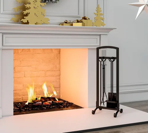 Vista 5 de Juego de herramientas para chimenea de 5 piezas, accesorios elegantes y simples para el hogar con póker, pinzas, pala, cepillo, negro