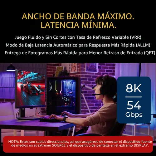 Vista 4 de OREI Cable AOC DisplayPort 2.0 8K de 50 pies - 54 Gbps, 8K a 120 Hz, 4K a