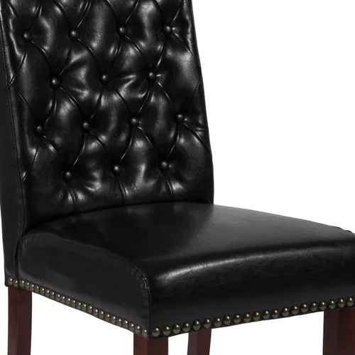 Vista 8 de BizChair Silla Parsons LeatherSoft negra con respaldo enrollado y ribete de uñas