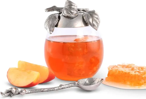Vista 9 de Vagabond House Tarro de cristal de abeja de peltre con cuchara de 5 pulgadas de alto, 12 onzas