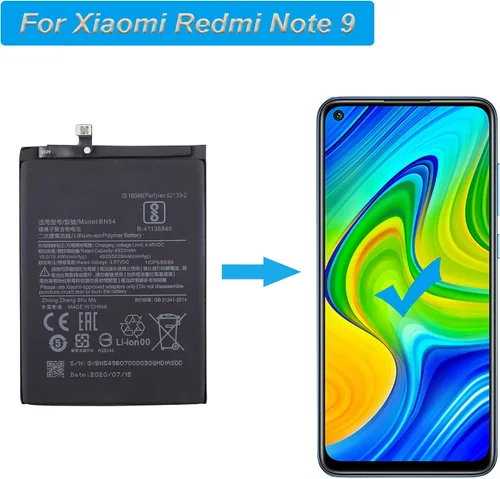 Vista 5 de Batería de repuesto BN54 Compatible con Xiaomi Redmi Note 9 con herramientas