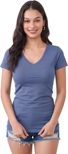 Vista 18 de Emmalise Camiseta de manga corta para mujer, cuello en V, tallas junior y plus
