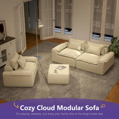 Vista 3 de Hobestluk Cloud - Sofá individual de espuma viscoelástica con asiento profundo, sofá en forma de L con funda extraíble, sofá grande para sala