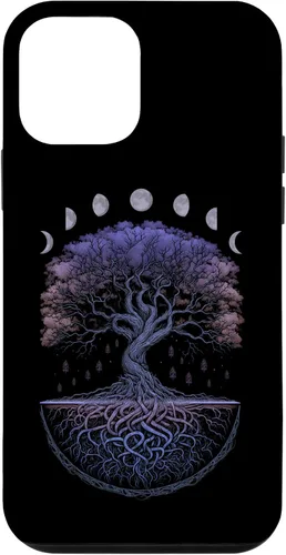 Vista 15 de Funda para iPhone 11 Pro Max Yggdrasil nórdico árbol de la vida vikinga fases de la luna