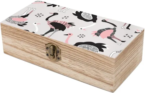 Vista 6 de Camel Birds Ostrich Funny Wooden Storage Box with Hinged Lid and Front Clasp Jewelry Gift Boxes for Crafts and Home Decor 8" X 4" X 2.5