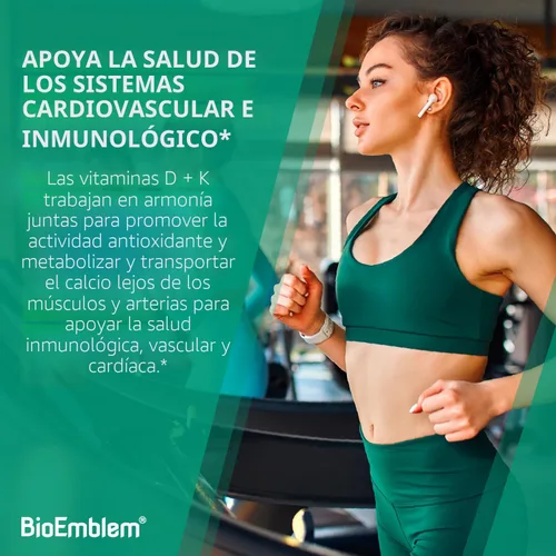 Vista 2 de BioEmblem Cápsulas de vitamina D3 K2 (5000IU y 200 mcg) – MK7 y MK4 patentadas para apoyo complejo 3 en 1 – Suplemento vegetariano de vitamina D K2