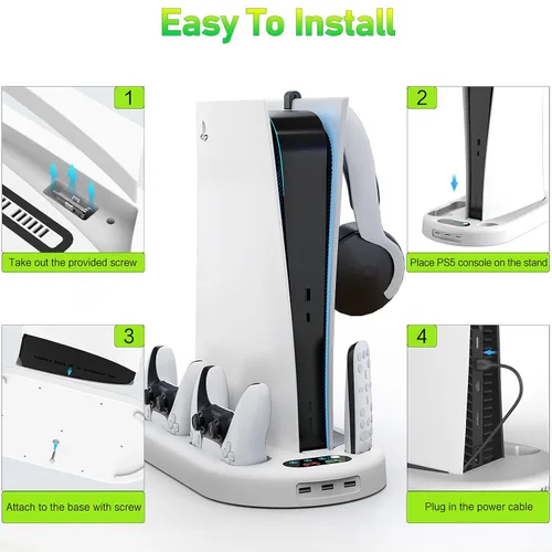Vista 6 de for PS5 Stand Cooling Station with Dual PS5 Charging Station Playstation 5 Console Cooler for ps5 Host Docking Station with Cooling Fan PS5