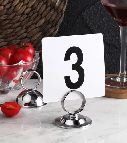 Vista 12 de New Star Foodservice 23145 Números de mesa de plástico de doble cara, 1 a 25, 4 x 4 pulgadas, gris claro sobre negro