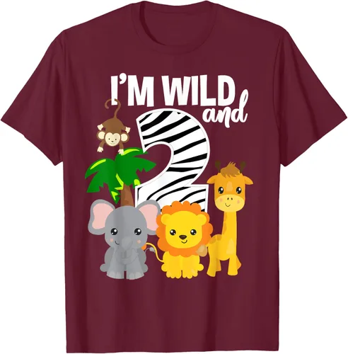 Vista 15 de Camiseta de cumpleaños con temática de zoológico de I'm Wild and 2, Negro, S