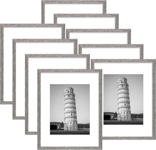 Vista 12 de Wiscet Juego de 9 marcos de fotos de 8 x 10 pulgadas, muestra fotos de 5 x 7 pulgadas con paspartú o de 8 x 10 pulgadas sin paspartú, marco de fotos