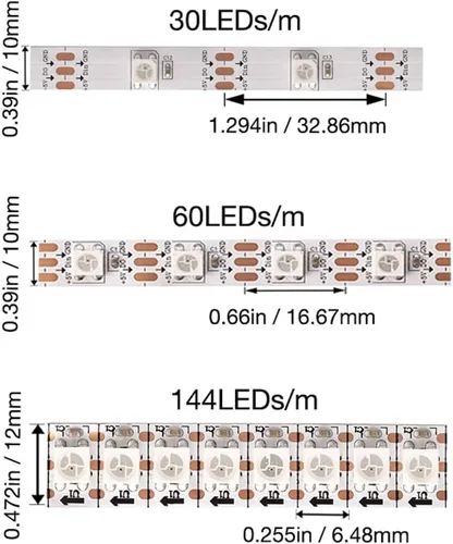 Vista 6 de WS2812B Tira de luz LED direccionable individual 144Pixels/m SMD 5050 RGB Pixel Strip DC5V (3.2FT 144LEDS impermeable IP67, PCB blanco)