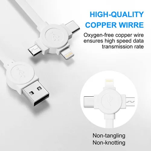 Vista 6 de Cable de carga múltiple retráctil 3 en 1, paquete de 2 cables de carga rápida retráctil, cable de sincronización de datos con puertos iPhone/tipo