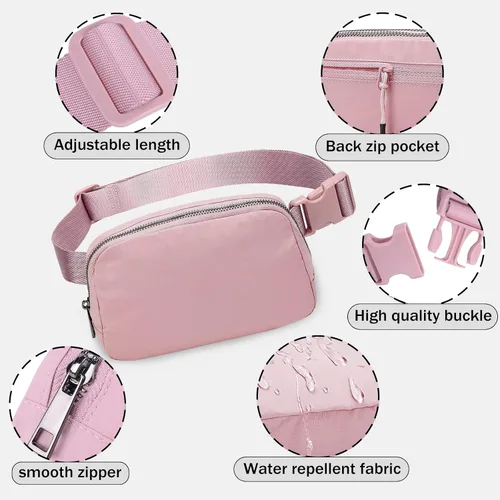 Vista 52 de Cangurera cruzada para mujer, mini bolsa para cinturón de 1 litro con correa ajustable de 32 a 51 pulgadas, bolsa de cintura pequeña para viajes