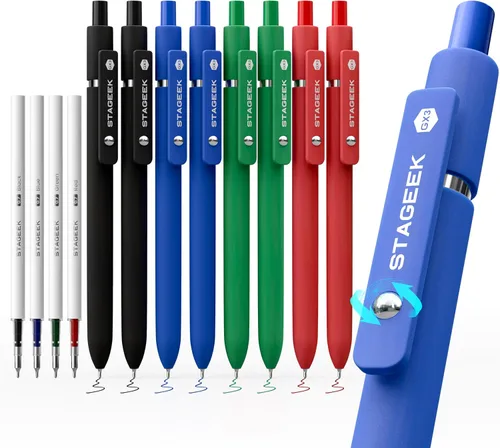 Vista 10 de STAGEEK Bolígrafos de gel azules GX3, 12 bolígrafos de tinta azul de secado rápido con 3 recambios adicionales, bolígrafos retráctiles de punta fina