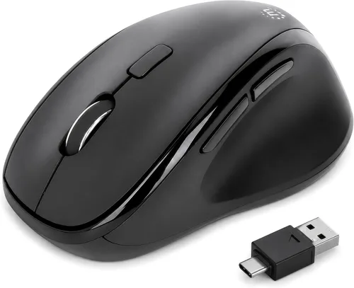 Vista 9 de MANHATTAN Ratón de viaje compacto inalámbrico – RF de 2.4 GHz, 800/1200/1600 dpi, seis botones con rueda de desplazamiento, adaptador receptor USB-A