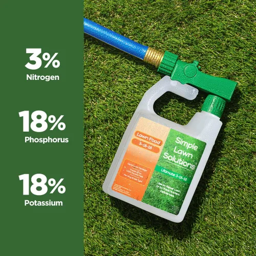 Vista 2 de Simple Lawn Fertilizante 3 en 1: Alto fósforo/potasio, ácido húmico, nitrógeno y hierro para un césped más verde, botellas de 32 onzas