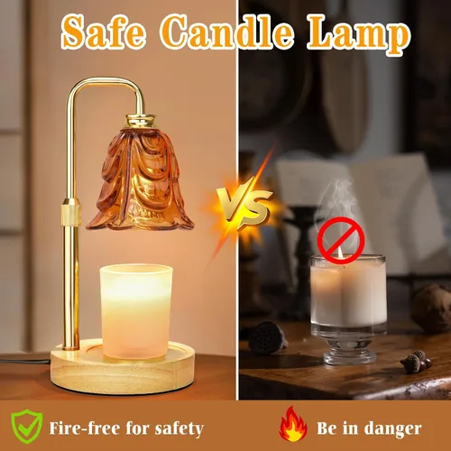 Vista 4 de XJZJY Lámpara calentadora de velas con regulador de temporizador, altura ajustable, calentador de cera de tulipán marrón, regalo de cumpleaños