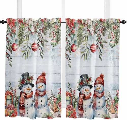 Vista 36 de Cenefas de Navidad de invierno para ventanas, cortinas de cocina con bolsillo para barra, cortinas con aislamiento térmico para ventana de baño