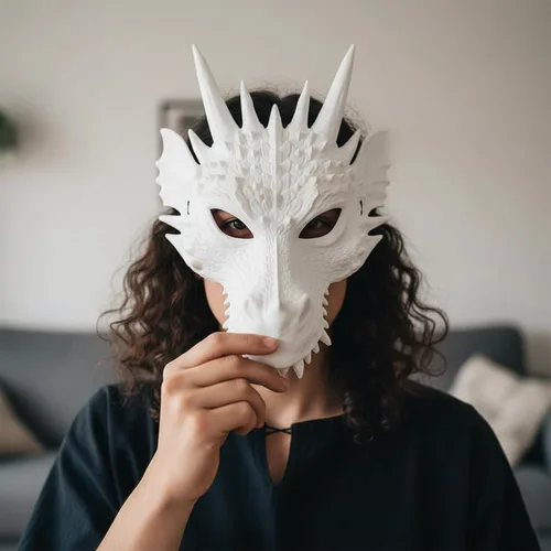 Vista 4 de LUOZZY 3 máscaras de dragón blanco Animal Skull Cosplay Halloween Party Costume