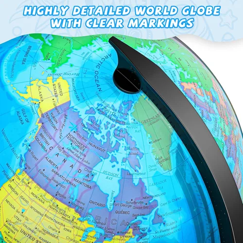 Vista 4 de Globo de 33 cm para niños y adultos, globo mundial interactivo para niños con base estable de metal pesado, superficie HD impermeable y escribible