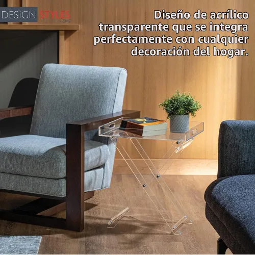 Vista 6 de Designstyles Mesa plegable de acrílico - Escritorio moderno y elegante - Mesa de servicio de cocina y bar - Elegante diseño transparente