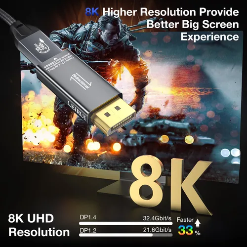 Vista 3 de Adaptador USB C a DisplayPort 1.4 de 8K a 60Hz y cable USB C 3.2 Gen2x2, convertidor Thunderbolt 4 y 5 a DP, compatible con MacBook, iPhone