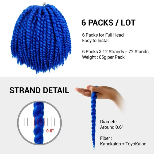 Vista 2 de Glam21USA sintético Jumbo Senegalese Twist sintético de 12 pulgadas 2-Azul