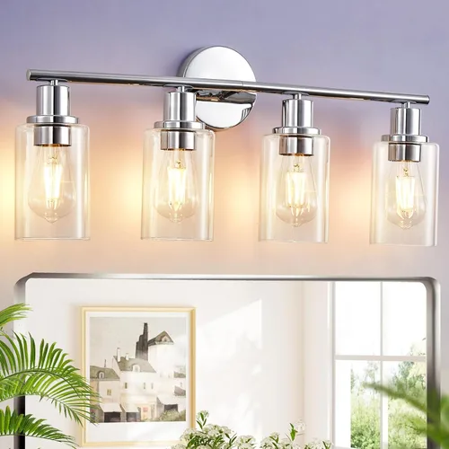 Vista 10 de [Usado] DLLT Lámparas de Baño de 3 Luces: Luces de Tocador Modernas de Níquel con Bombillas E26 - Lámpara de Pared de Baño con Pantalla de Vidrio