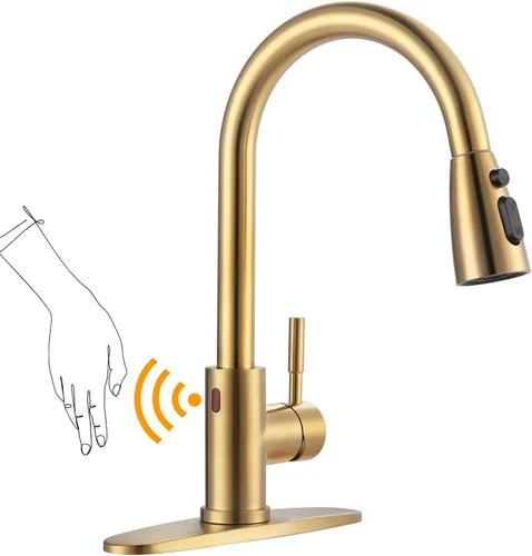 Vista 15 de WOWOW Grifo de cocina con rociador, grifo de fregadero de cocina, acero inoxidable SUS 304, grifo de cocina de níquel cepillado de arco alto