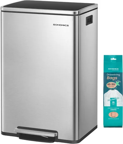 Vista 10 de SONGMICS Bote de basura automático con sensor de movimiento, 13 galones (50 L) con tapa de cierre suave, acero inoxidable, onda o táctil para abrir