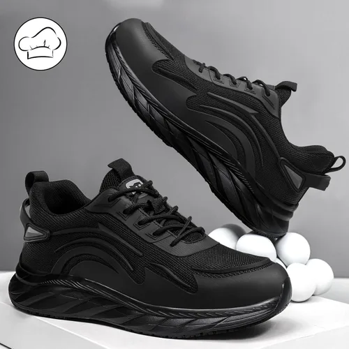 Vista 4 de Zapatos de trabajo antideslizantes para hombre, antideslizantes, para cocina, restaurante y servicio de alimentos, ligeros, transpirables, zapatos