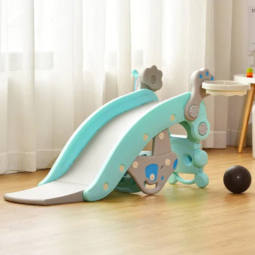 Vista 8 de Costzon - Juego de tobogán para niños pequeños de 5 en 1, juguete con columpio, tobogán para niños con taburete desmontable, aro de baloncesto