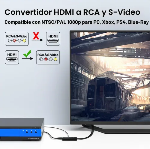 Vista 5 de Dingsun Convertidor HDMI a SVideo HDMI a Audio Convertidor de Video Adaptador HDMI a RCA con Cable Svideo Soporte 720P/1080p para PC Laptop Xbox PS3