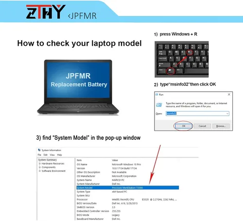 Vista 2 de ZTHY JPFMR - Batería de repuesto para laptop Dell Chromebook 3400 3100 2 en 1 5488 5493 5593 Series 0JPFMR 7MT0R 16DPH 65N6H 7T0D3 07GDY DN33X RDNP5