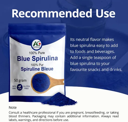 Vista 6 de Espirulina azul, polvo de espirulina azul rica en antioxidantes, sin OMG y sin gluten, 1.76 oz