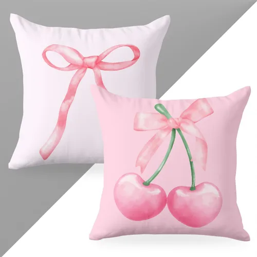 Vista 2 de 2 piezas de fundas de almohada de 18 x 18 pulgadas, fundas de almohada de estilo coqueto, fundas de almohada decorativas con arco rosa, fundas