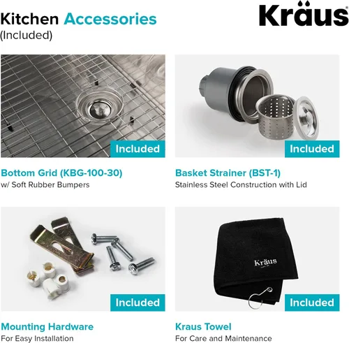Vista 11 de Kraus KHU100-30-1610-53SS Standart PRO - Juego de fregadero de acero inoxidable y grifo de cocina, 30 pulgadas